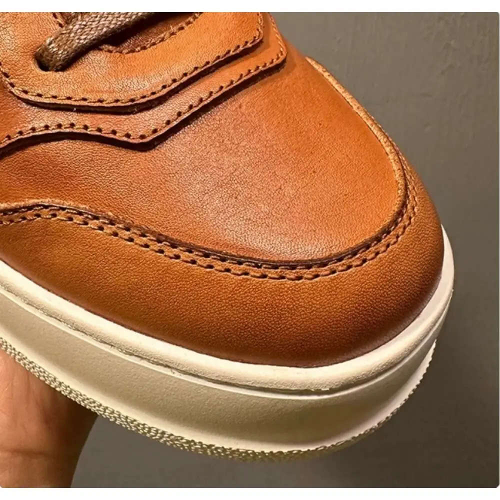 UNITYPUREMAX™ Tan Leather Men's Platform Sneakers - All-Day Comfort Casual 3