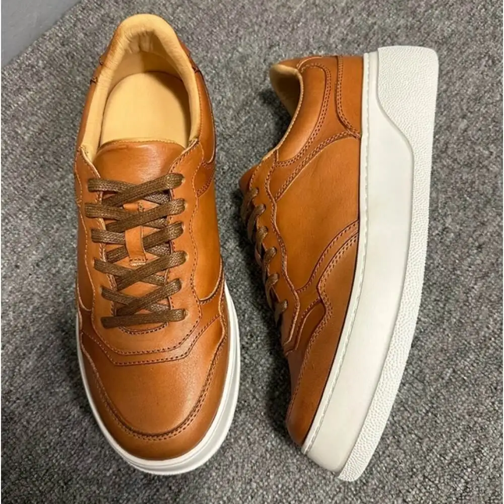 UNITYPUREMAX™ Tan Leather Men's Platform Sneakers - All-Day Comfort Casual 2