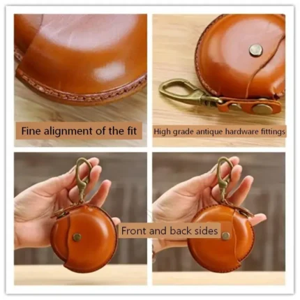 Handcrafted Round Genuine Cowhide Leather Pouch | Earphone Case & Coin Purse | UNITYPUREMAX™ 2