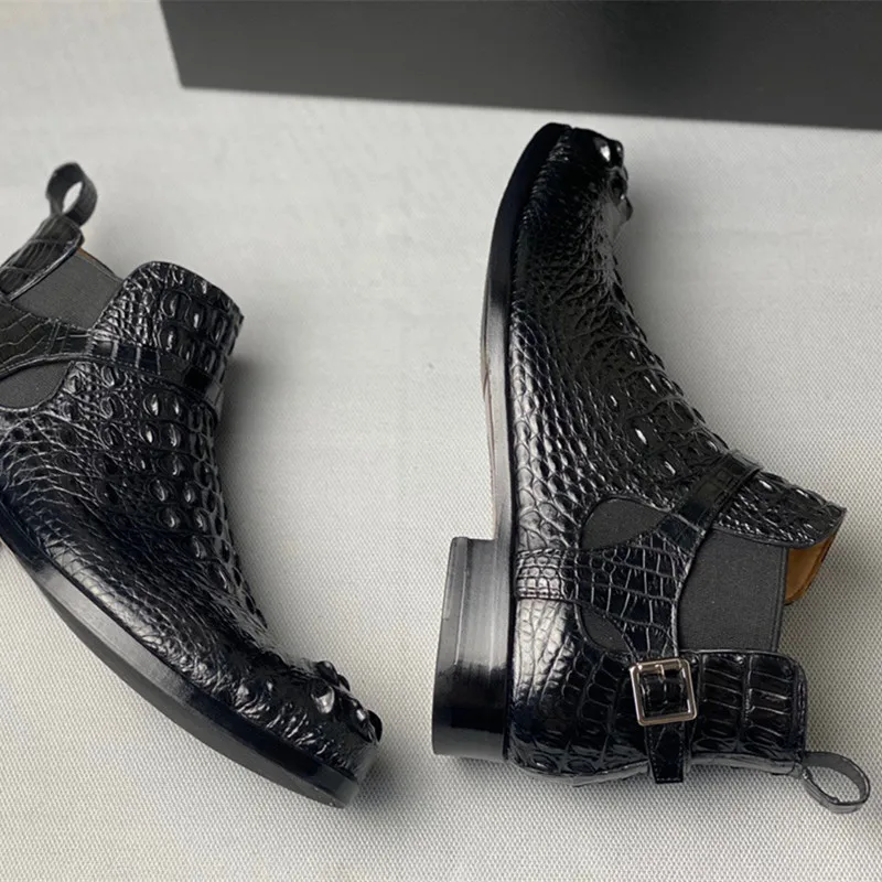 UNITYPUREMAX™ Authentic Crocodile Skin Men's Chelsea Ankle Boots - Classic Black 6