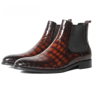 UNITYPUREMAX™ Genuine Brown Crocodile Leather Men's Chelsea Boots - Handmade Waterproof 6