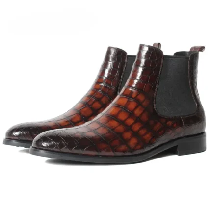UNITYPUREMAX™ Genuine Brown Crocodile Leather Men's Chelsea Boots - Handmade Waterproof 6
