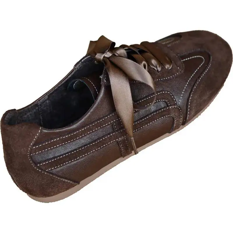 UNITYPUREMAX™ Suede Lace Up Casual Leather Retro Ballet Flats – Genuine Leather Ballet Sneakers for Women 7