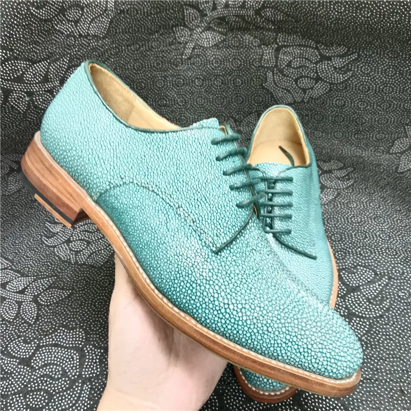 UNITYPUREMAX™ Authentic Stingray Skin Goodyear Welt Oxford Shoes - Men's Handmade Goodyear Welt Green