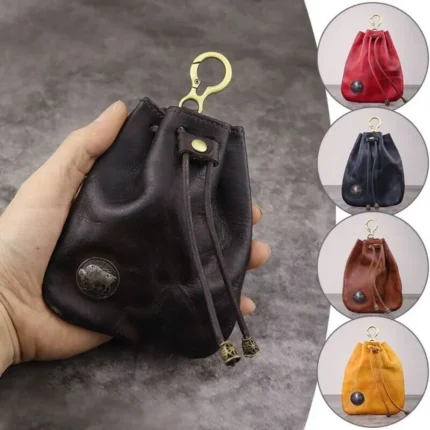 Retro Genuine Cowhide Leather Drawstring Coin Purse | Key & Card Organiser | UNITYPUREMAX™ 2