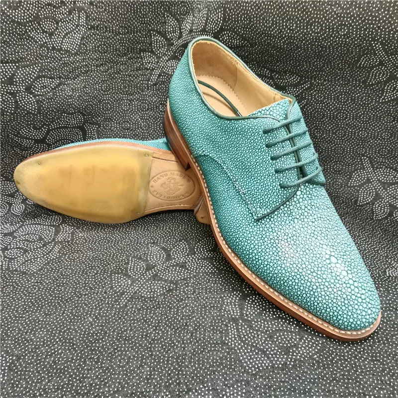 UNITYPUREMAX™ Authentic Stingray Skin Goodyear Welt Oxford Shoes - Men's Handmade Goodyear Welt Green