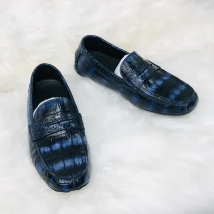 UNITYPUREMAX™ Authentic Crocodile Skin Men's Moccasins - Hand-Painted Blue Gommino Flats 2