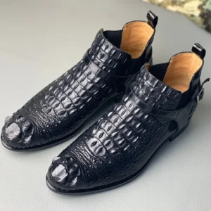UNITYPUREMAX™ Authentic Crocodile Skin Men's Chelsea Ankle Boots - Classic Black 2
