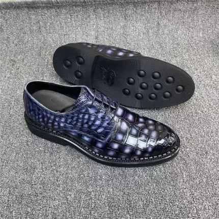UNITYPUREMAX™ Authentic Crocodile Skin Men's Derby Shoes - Hand-Painted Gradient Gray Exotic Alligator Leather Male Lace-up Oxfords 6