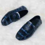 UNITYPUREMAX™ Authentic Crocodile Skin Men's Moccasins - Hand-Painted Blue Gommino Flats 3
