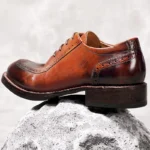UNITYPUREMAX™ Retro Washed Cowhide Men's Derby Dress Shoes - 8cm Height-Increasing Wedding Business 5