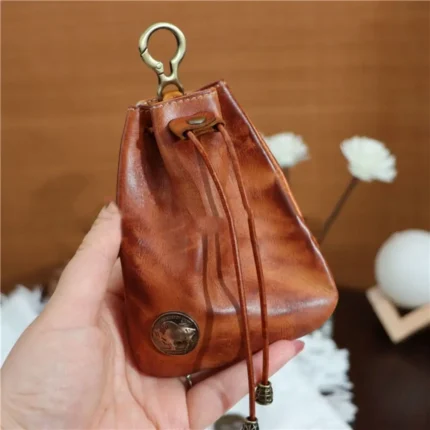 Retro Genuine Cowhide Leather Drawstring Coin Purse | Key & Card Organiser | UNITYPUREMAX™ 1