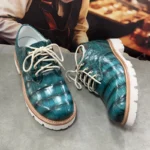 UNITYPUREMAX™ Authentic Crocodile Skin Men's Derby Dress Shoes - Hand-Painted Green 6