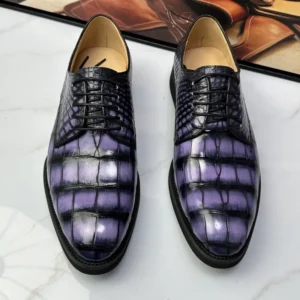 UNITYPUREMAX™ Authentic Crocodile Skin Men's Oxford Dress Shoes - Hand-Painted Chic Purple 1