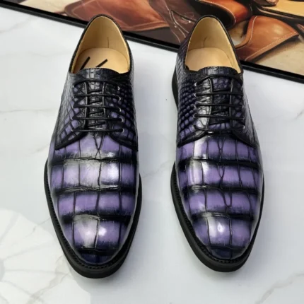 UNITYPUREMAX™ Authentic Crocodile Skin Men's Oxford Dress Shoes - Hand-Painted Chic Purple 1