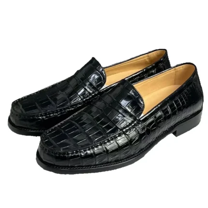 UNITYPUREMAX™ Authentic Crocodile Belly Skin Business Dress Shoes - Men's Black Slip-On
