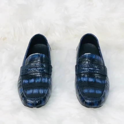UNITYPUREMAX™ Authentic Crocodile Skin Men's Moccasins - Hand-Painted Blue Gommino Flats 1