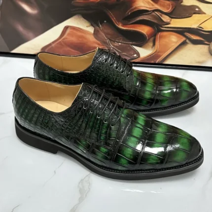 UNITYPUREMAX™ Authentic Crocodile Skin Men's Oxford Dress Shoes - Hand-Painted Green Gradient 2