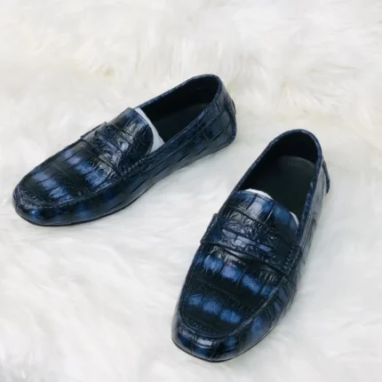 UNITYPUREMAX™ Authentic Crocodile Skin Men's Moccasins - Hand-Painted Blue Gommino Flats 9