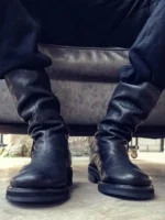 UNITYPUREMAX™ Mens Retro Style Horsehide Pointed Toe Platform Ankle Boots - Genuine Leather Zipper Low-Heel Footwear 4