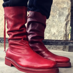 UNITYPUREMAX™ Mens Retro Style Horsehide Pointed Toe Platform Ankle Boots - Genuine Leather Zipper Low-Heel Footwear