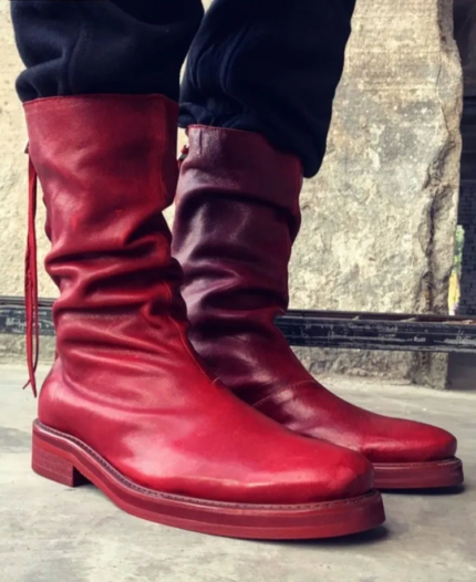 UNITYPUREMAX™ Mens Retro Style Horsehide Pointed Toe Platform Ankle Boots - Genuine Leather Zipper Low-Heel Footwear
