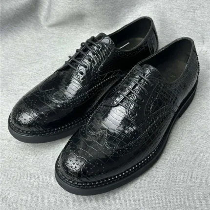UNITYPUREMAX™ Classical Genuine Crocodile Skin Men's Derby Brogue Dress Shoes - Black 2