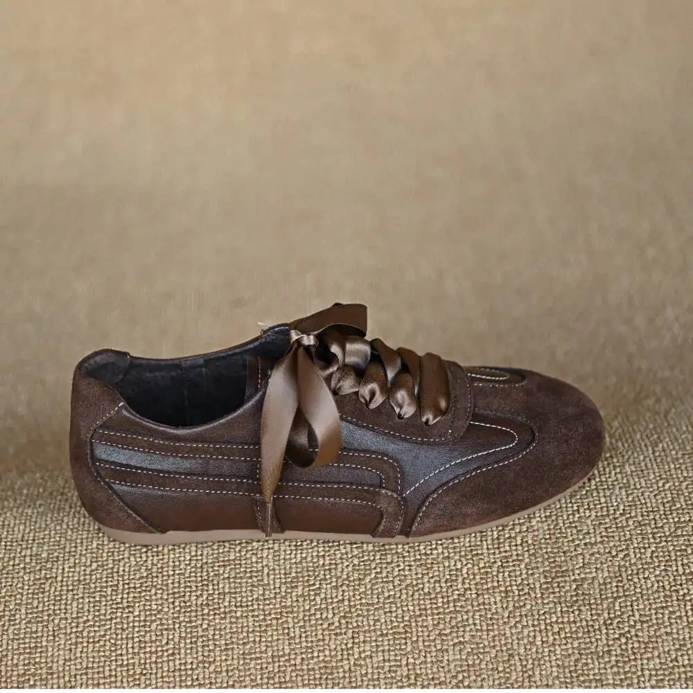 UNITYPUREMAX™ Suede Lace Up Casual Leather Retro Ballet Flats – Genuine Leather Ballet Sneakers for Women 4