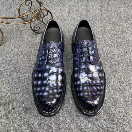 UNITYPUREMAX™ Authentic Crocodile Skin Men's Derby Shoes - Hand-Painted Gradient Gray Exotic Alligator Leather Male Lace-up Oxfords 2
