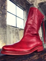 UNITYPUREMAX™ Mens Retro Style Horsehide Pointed Toe Platform Ankle Boots - Genuine Leather Zipper Low-Heel Footwear 3