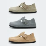 Women's Cow Suede T-Bar Buckle Mules | Cork Footbed Arch Support Clogs | UNITYPUREMAX™ 1