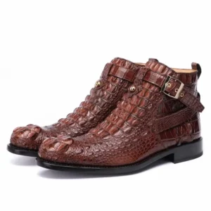 UNITYPUREMAX™ Authentic Crocodile Skin Men's Ankle Boots - Handmade Buckle Strap Winter Wool-Lined 1