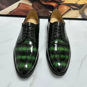 UNITYPUREMAX™ Authentic Crocodile Skin Men's Oxford Dress Shoes - Hand-Painted Green Gradient 1