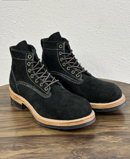 UNITYPUREMAX™ Mens Real Cow Suede Leather Work Safety Ankle Boots - Vintage Motorcycle Biker Riding Boots Round Toe Lace Up Size 47