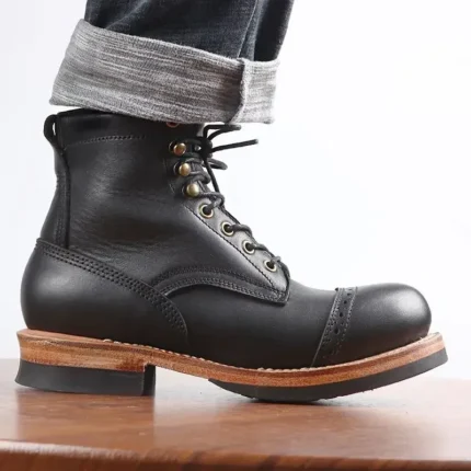 Men's Handmade Goodyear Welt Paratrooper Work Boots | Brogue Cap Toe Genuine Leather | UNITYPUREMAX™ 1