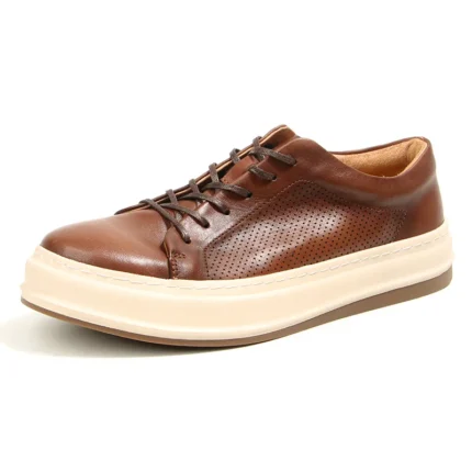 Men's 100% Genuine Washed Horsehide Leather Sneakers | Perforated Platform Casual | UNITYPUREMAX™ 1