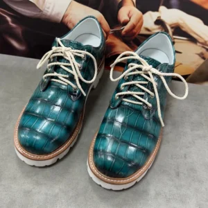 UNITYPUREMAX™ Authentic Crocodile Skin Men's Derby Dress Shoes - Hand-Painted Green 1