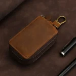 Men's & Women's Crazy Horse Leather Car Key Pouch Wallet | Double Zipper Keychain Organiser | UNITYPUREMAX™ 4