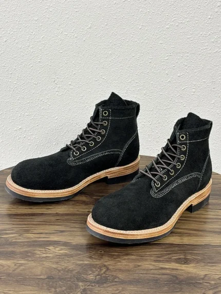 UNITYPUREMAX™ Mens Real Cow Suede Leather Work Safety Ankle Boots - Vintage Motorcycle Biker Riding Boots Round Toe Lace Up Size 47 2
