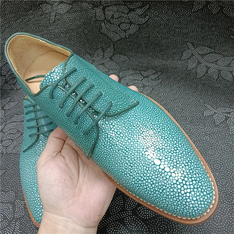 UNITYPUREMAX™ Authentic Stingray Skin Goodyear Welt Oxford Shoes - Men's Handmade Goodyear Welt Green