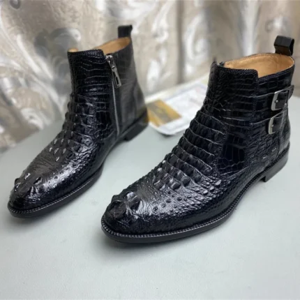 UNITYPUREMAX™ Authentic Crocodile Skin Men's High-Top Ankle Boots - Winter ZIP Chelsea Black 3