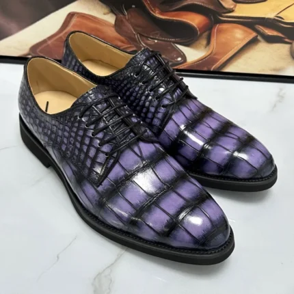 UNITYPUREMAX™ Authentic Crocodile Skin Men's Oxford Dress Shoes - Hand-Painted Chic Purple 2