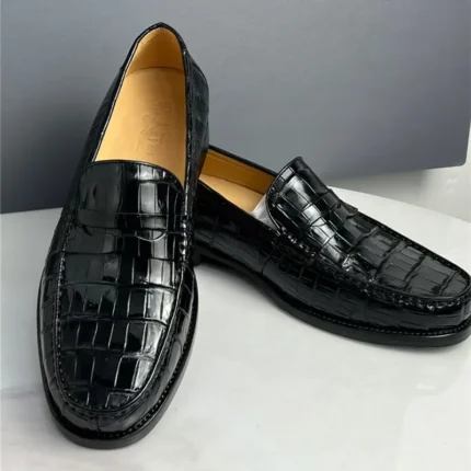 UNITYPUREMAX™ Authentic Crocodile Belly Skin Men's Business Dress Shoes - Black Slip-On 2