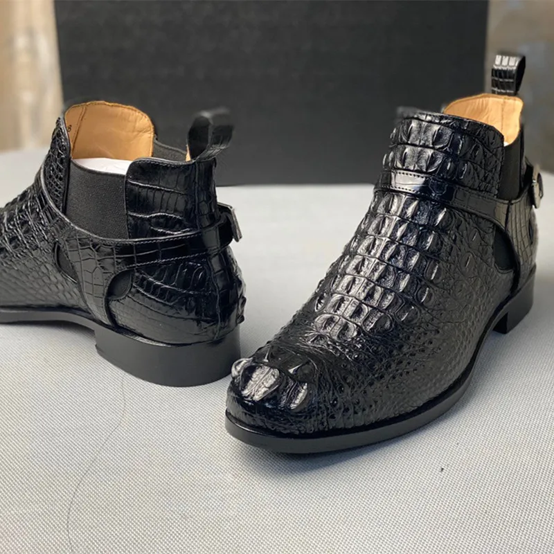 UNITYPUREMAX™ Authentic Crocodile Skin Men's Chelsea Ankle Boots - Classic Black 4
