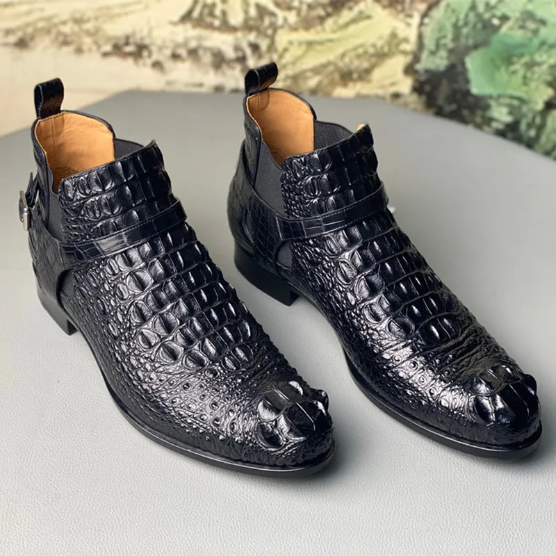 UNITYPUREMAX™ Authentic Crocodile Skin Men's Chelsea Ankle Boots - Classic Black 3