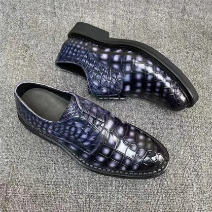 UNITYPUREMAX™ Authentic Crocodile Skin Men's Derby Shoes - Hand-Painted Gradient Gray Exotic Alligator Leather Male Lace-up Oxfords 1
