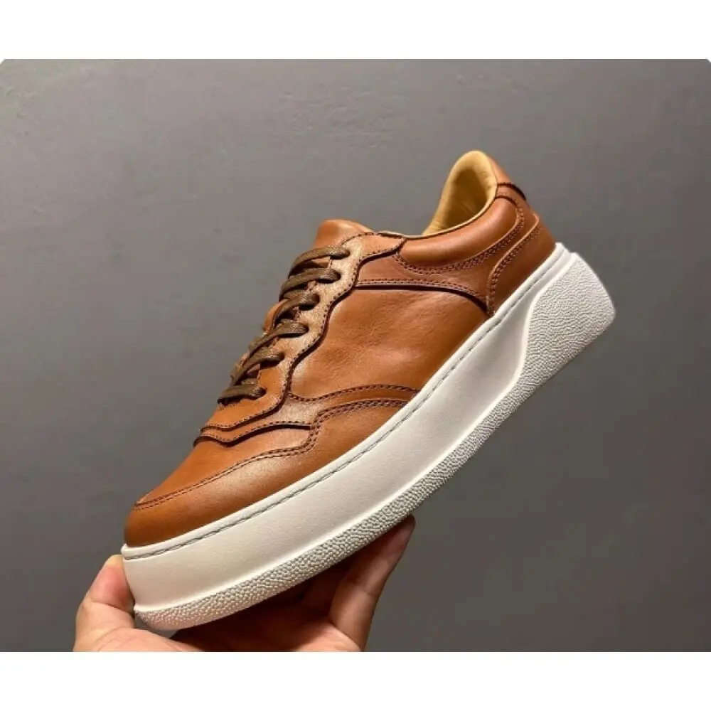 UNITYPUREMAX™ Tan Leather Men's Platform Sneakers - All-Day Comfort Casual 1