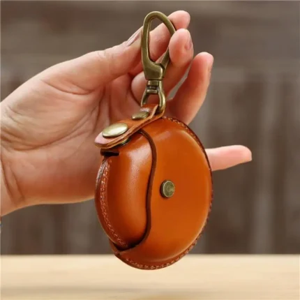 Handcrafted Round Genuine Cowhide Leather Pouch | Earphone Case & Coin Purse | UNITYPUREMAX™ 1