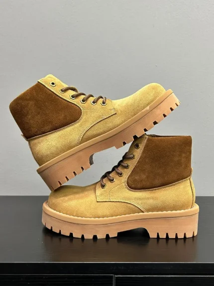 Men's Yellow & Brown Suede Leather Safety Boots | Handmade Platform | UNITYPUREMAX™ 2