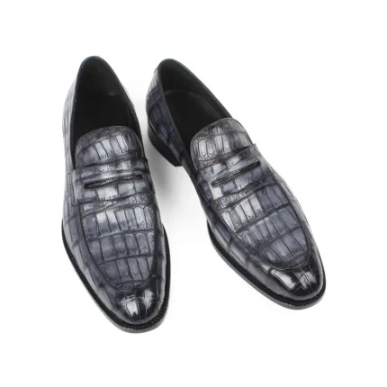 Men's 100% Genuine Gray Crocodile Skin Penny Loafer Shoes | Waterproof Luxury | UNITYPUREMAX™ 3